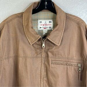 30 Knots 100% Cotton Chocolate Brown Jacket Size Large Full Zipper Plaid Lining